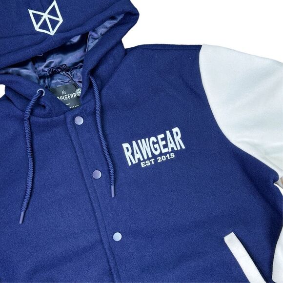 RawGear Embroidered Letterman Jacket Hoodie - Size Small - Navy / White - Picture 2 of 5